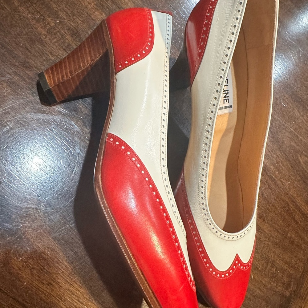 Vintage NEVER WORN Celine Paris two tone Oxford style red and white Heels - Picture 2 of 7